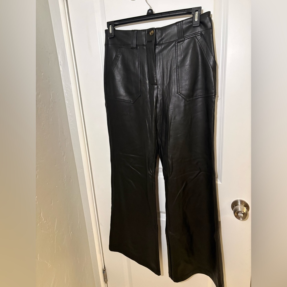 Anthropologie Maeve Naomi Wide Leg Black Faux Leather Pants EUC Size 8 - Picture 4 of 9